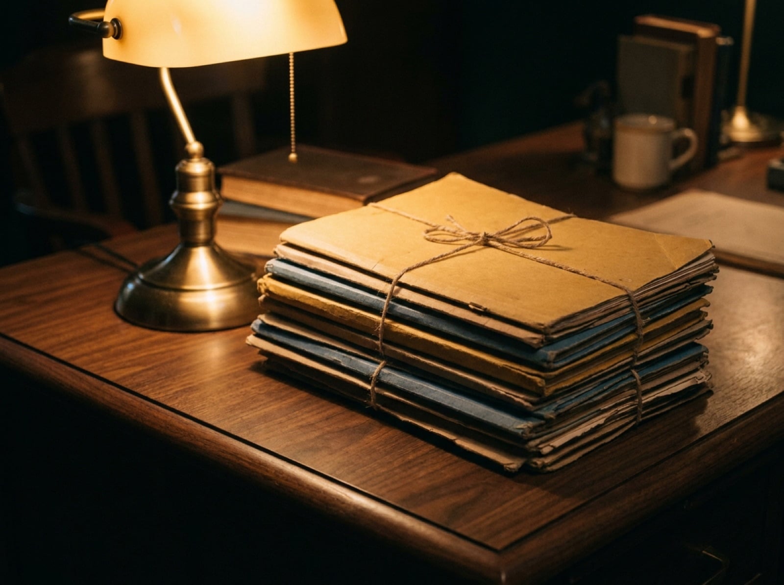 Pila ordenada de carpetas de archivo de varios años sobre un escritorio de madera