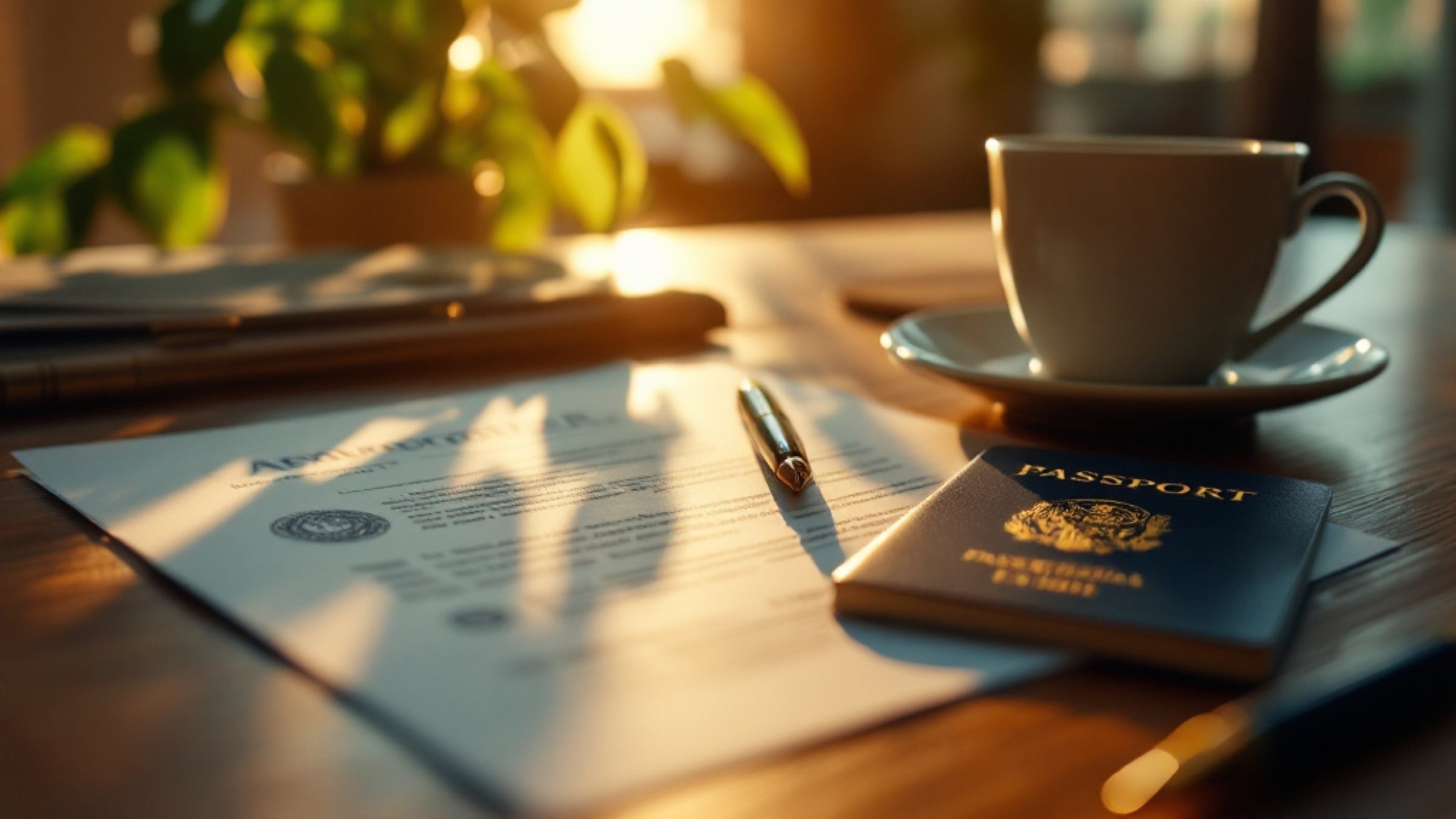 A passport and apostilled documents on a desk in Medellín