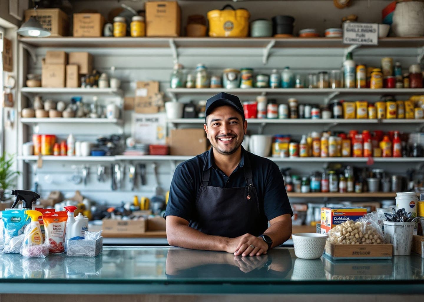 Comerciante en el mostrador de su tienda