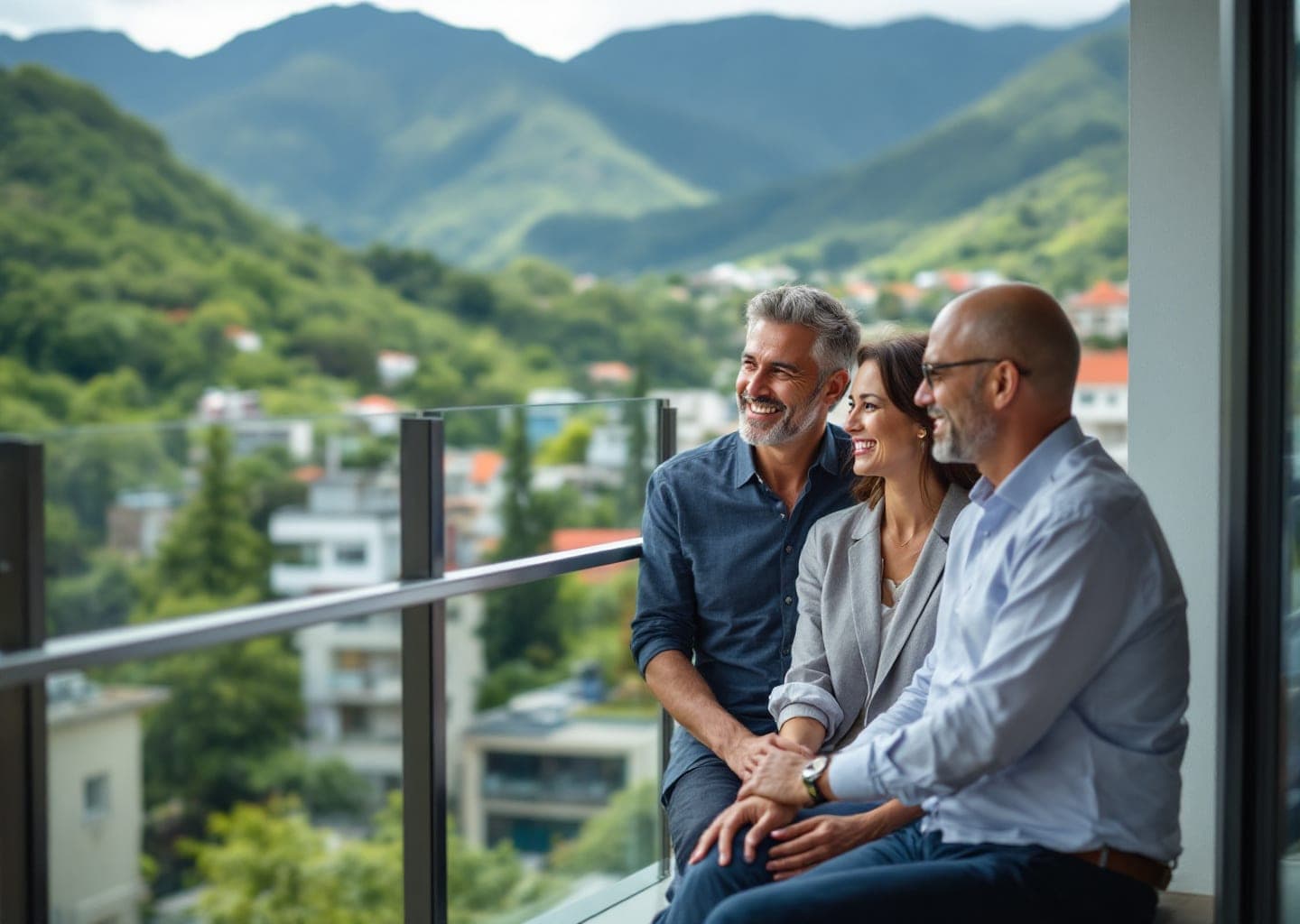 Inversionistas con su asesor en una terraza en El Poblado